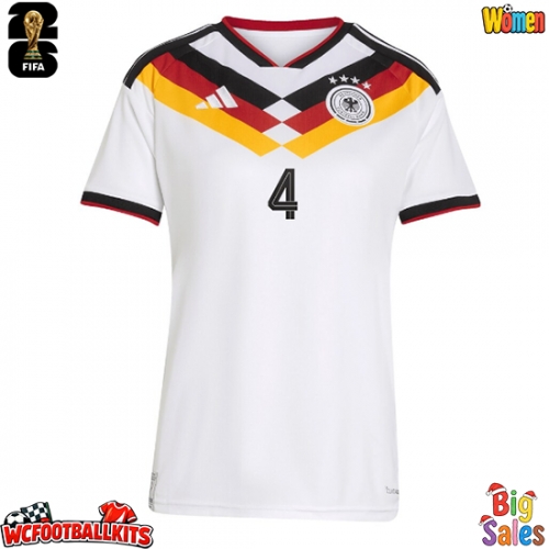 Germany Jonathan Tah #4 Replica Home Stadium Shirt for Women World Cup 2026 Short Sleeve